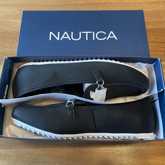NIB, Nautica Women's size 9 Black Sommerland Casual Slip-on Loafers Chain Detail - Picture 6 of 11